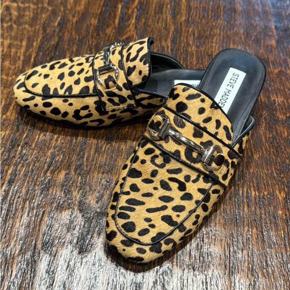 Steve Madden Leopard-Print Backless Mules - Tan & Black